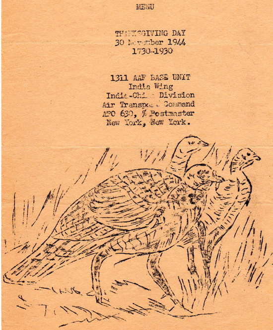 Thanksgiving Day, 1944, Menu